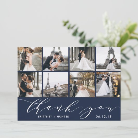 Modern Photo Collage Navy Blue Bedankkaart (Staand voorkant)