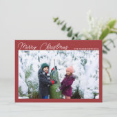 Modern Photo Collage Red Script Merry Christmas Feestdagenkaart (Staand voorkant)