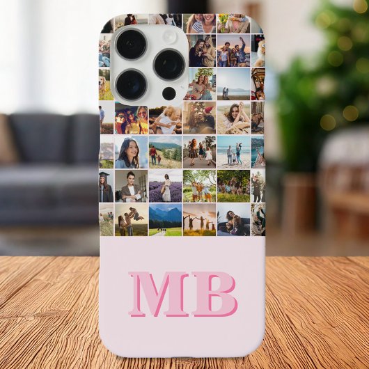 Modern Photo Collage Roze Initiaal Monogram Case-Mate iPhone Case