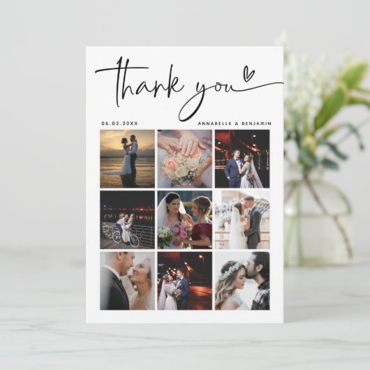 Modern Photo Collage Wedding Bedankkaart (Staand voorkant)