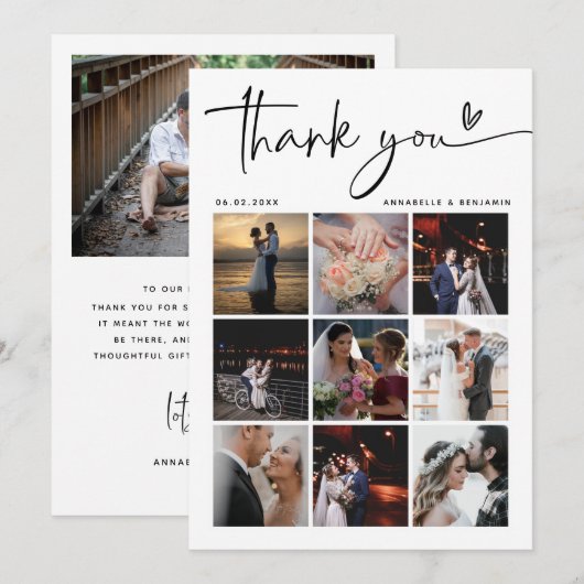 Modern Photo Collage Wedding Bedankkaart (Voorkant / Achterkant)