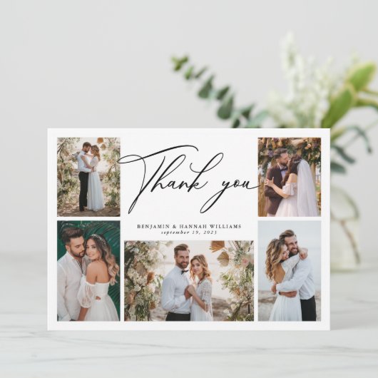 Modern Photo Collage Wedding Bedankkaart (Staand voorkant)