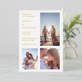 Modern Photo Collage Wedding Gold Folie Uitnodiging (Staand Voorkant)