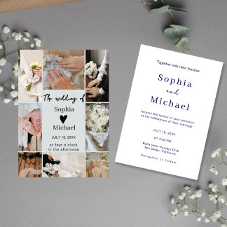 Modern Photo Collage Wedding Invite Kaart