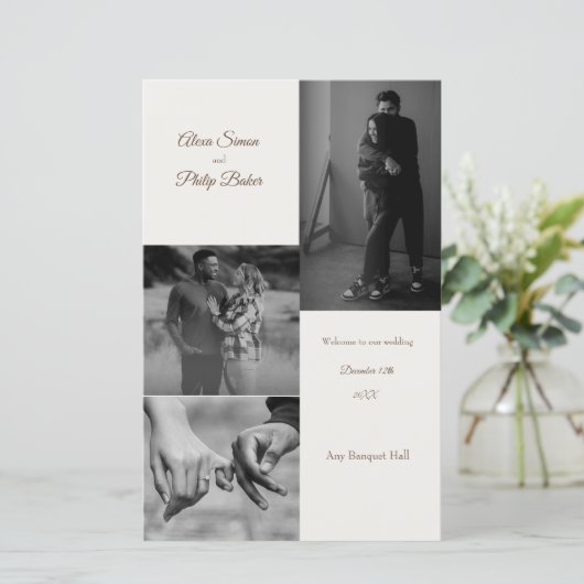 Modern Photo Collage Wedding menu (Staand voorkant)