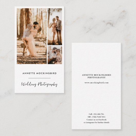 Modern Photo Collage Wedding Photography Script Visitekaartje (Voorkant / Achterkant)