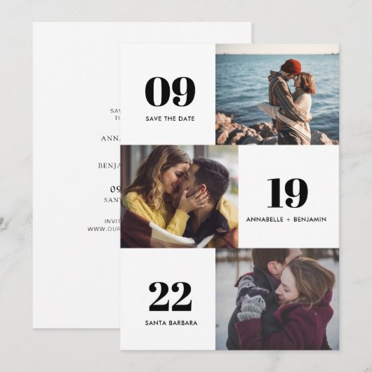 Modern Photo Collage Wedding Save The Date (Voorkant / Achterkant)