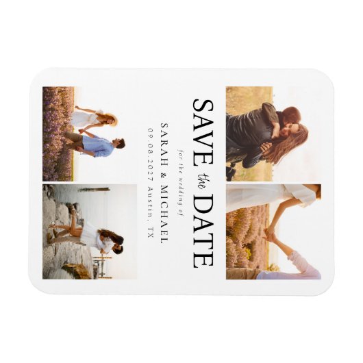 Modern Photo Collage Wedding Save the Date Magneet (Horizontaal)