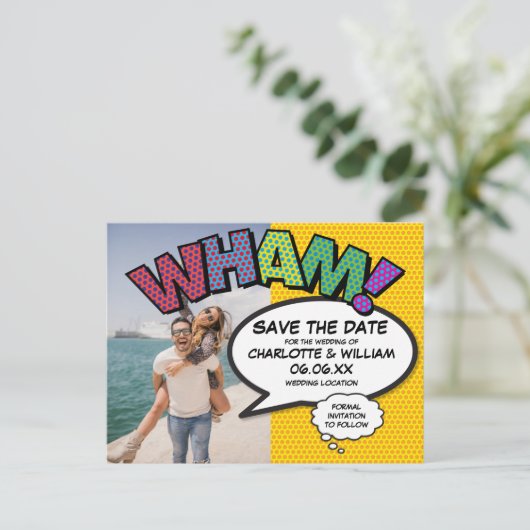 Modern Photo Comic Book Bewaar de datum Aankondigingskaart (Staand voorkant)