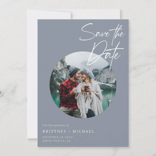 Modern Photo Dusty Blue Save The Date (Voorkant)