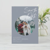 Modern Photo Dusty Blue Save The Date (Staand voorkant)