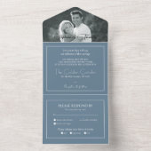 Modern Photo Dusty Blue Wedding RSVP All In One Uitnodiging (Binnen)