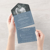 Modern Photo Dusty Blue Wedding RSVP All In One Uitnodiging (Afscheurbaar)