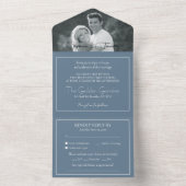 Modern Photo Dusty Blue Wedding RSVP All In One Uitnodiging (Binnen)