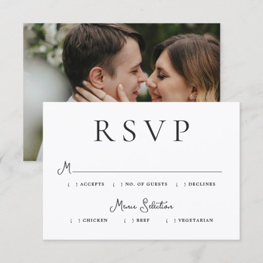 Modern Photo Editorial Wedding RSVP Kaartje (Voorkant / Achterkant)