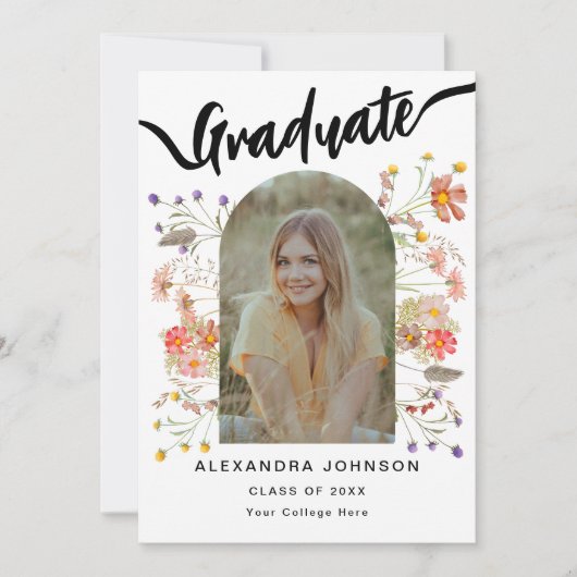Modern Photo Floral Afstuderen Announcement Party Kaart (Voorkant)