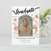 Modern Photo Floral Afstuderen Announcement Party Kaart (Staand voorkant)