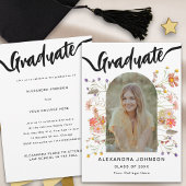 Modern Photo Floral Afstuderen Announcement Party Kaart