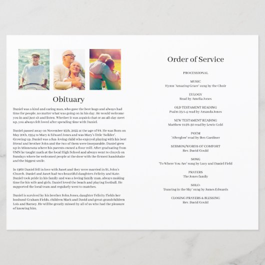 Modern Photo Funeral Programme for Men (Achterkant)