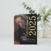 Modern Photo Gold Black 2023 Afstuderen Aankondigingskaart (Staand voorkant)
