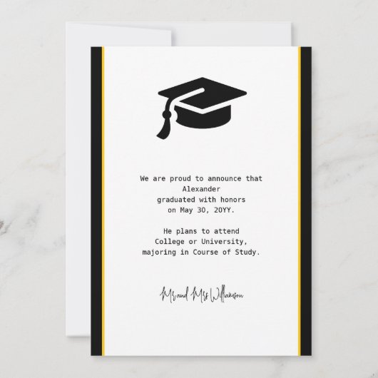 Modern Photo Gold Black Afstuderen aangekondigd Kaart (Achterkant)