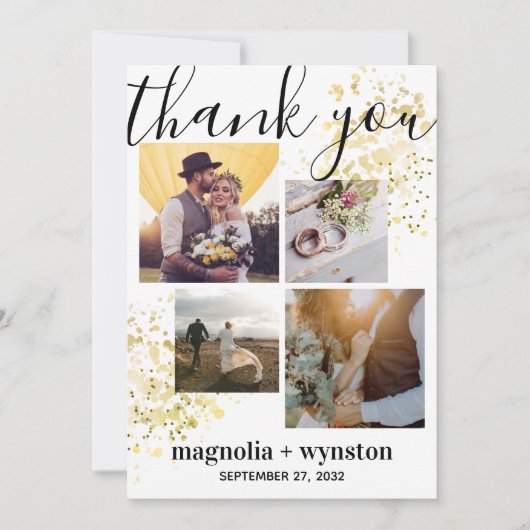 Modern Photo Gold Foil Wedding Bedankkaart (Voorkant)