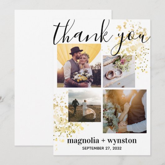Modern Photo Gold Foil Wedding Bedankkaart (Voorkant / Achterkant)