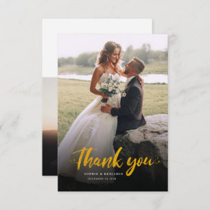 Modern Photo Gold Hand-Lettered Wedding Bedankkaart