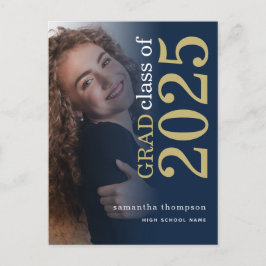 Modern Photo Gold Navy 2025 Afstuderen Aankondigingskaart