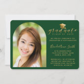 Modern Photo Gold Pet Script op groen Afstuderen Aankondiging (Voorkant)