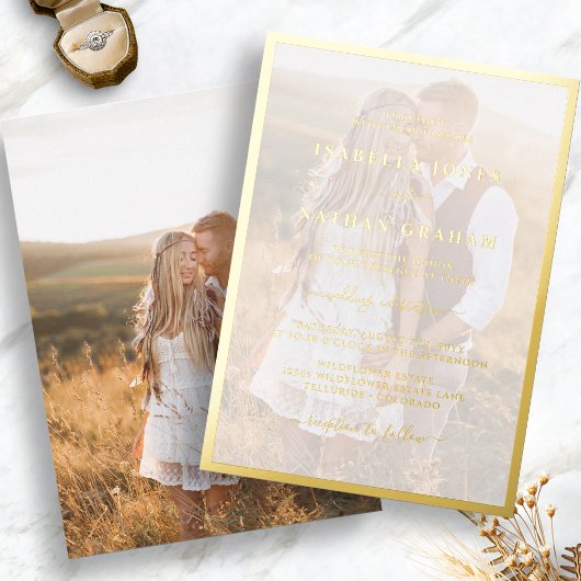 Modern Photo Gold Wedding Folie Uitnodiging