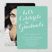 Modern Photo Graduation Party Aqua White Kaart (Voorkant / Achterkant)