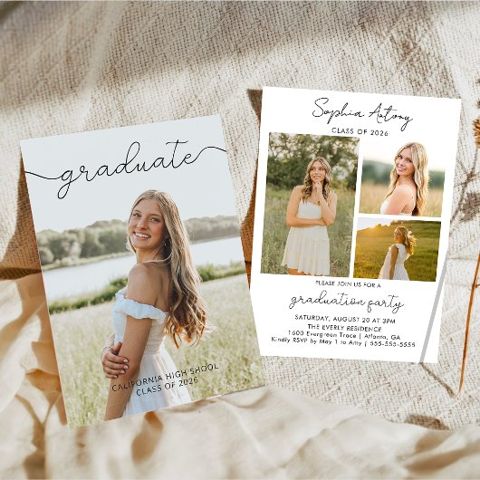 Modern Photo Graduation Party Invitation Kaart