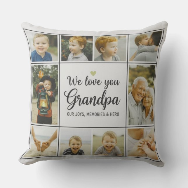 Modern Photo Grandpa Script Heart Throw Pillow Kussen (Voorkant)