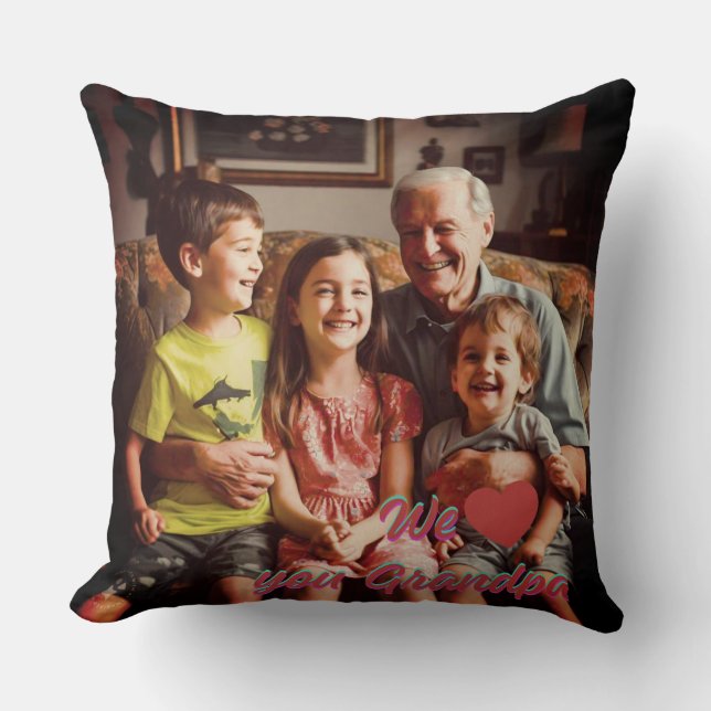 Modern Photo Grandpa Script Heart Throw Pillow Kussen (Voorkant)