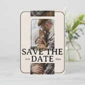 Modern Photo Grid with Bold Serif Save the Date Kaart (Staand voorkant)