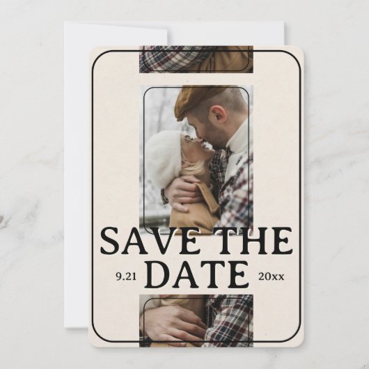 Modern Photo Grid with Bold Serif Save the Date Kaart (Voorkant)