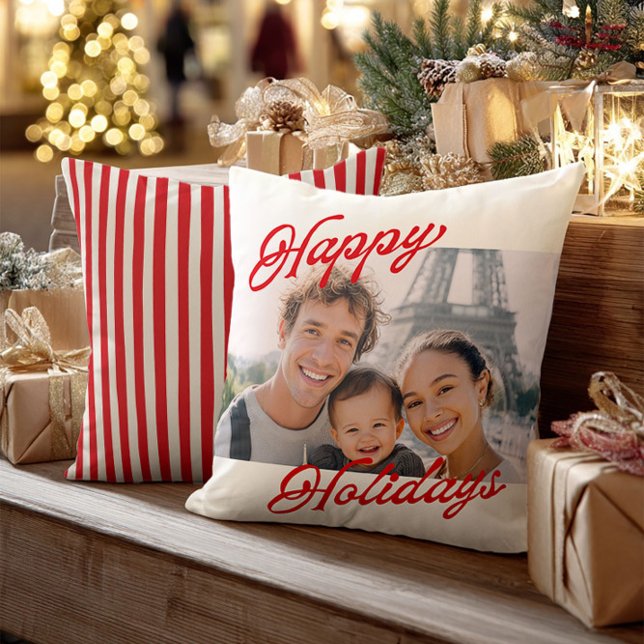 Modern Photo Happy Holidays Family Keepsake Kussen (Creator heeft geüpload)