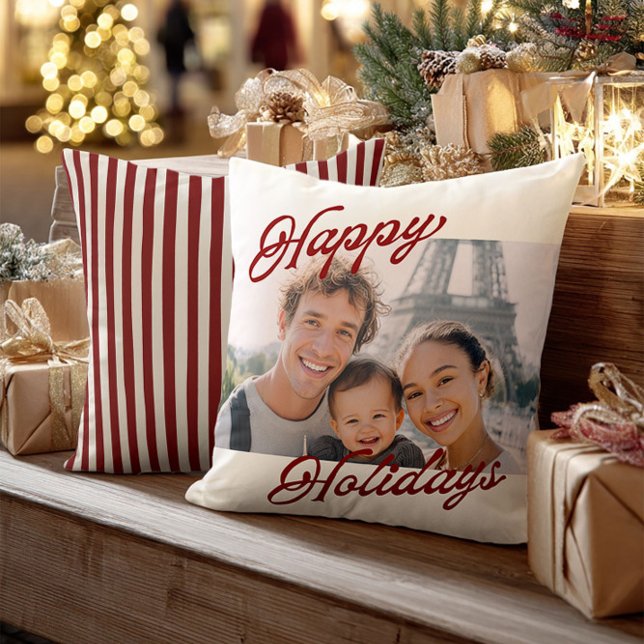 Modern Photo Happy Holidays Family Keepsake Kussen (Creator heeft geüpload)