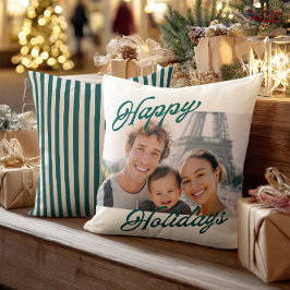 Modern Photo Happy Holidays Family Keepsake Kussen
