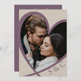 Modern Photo Heart Champagne & Dusty Roos Wedding Kaart