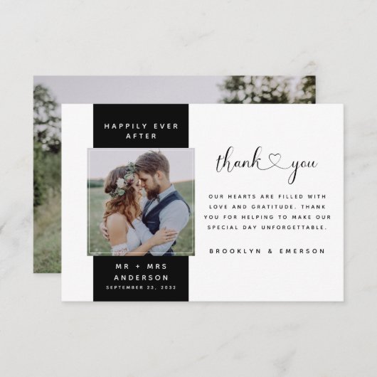 Modern Photo Heart Script Wedding Bedankkaart (Voorkant / Achterkant)