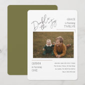 Modern Photo Joint Kids Siblings Birthday Party Kaart (Voorkant / Achterkant)