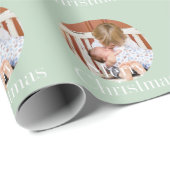 Modern Photo Light Blue Merry Christmas Holiday Cadeaupapier (Rol Hoek)