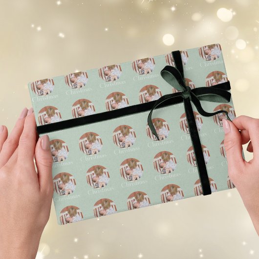 Modern Photo Light Blue Merry Christmas Holiday Cadeaupapier