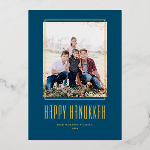 Modern Photo Lijst Blue Happy Hanukkah Folie Feestdagenkaart