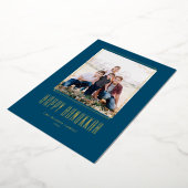 Modern Photo Lijst Blue Happy Hanukkah Folie Feestdagenkaart (Gedraaid)