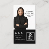 Modern Photo Logo Real Estate Agent Black White Visitekaartje (Voorkant)