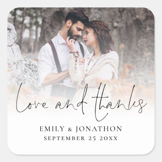 Modern Photo Love and Bedankt Wedding Vierkante Sticker (Voorkant)