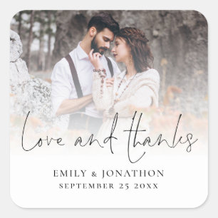 Modern Photo Love and Bedankt Wedding Vierkante Sticker